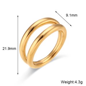 E.B.belle New In Hand Polished Double Layers Gold Plated Stainless Steel Rings For Woman Female Minimalsit Finger Rings Jewelry