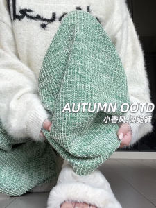 กางเกงขายาวทรงตรงเอวสูงสไตล์เกาหลีสำหรับผู้หญิง กางเกงขายาวทรงหลวมสบาย ๆ สีเขียว แฟชั่นฤดูใบไม้ผลิและฤดูใบไม้ร่วง