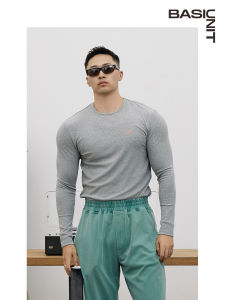 เสื้อยืดแขนยาวทรงสลิมฟิตสำหรับผู้ชาย เสื้อชั้นในลำลองฤดูใบไม้ผลิและฤดูใบไม้ร่วง เสื้อผ้าทำงานสไตล์อเมริกันสำหรับผู้ชาย