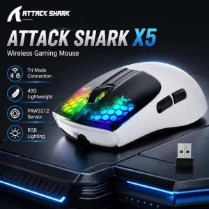 ATTACK SHARK | Chuột Chơi Game Không Dây Attack Shark X5 RGB 4000 DPI Ba Chế Độ Bluetooth 2.4G USB C Có Dây Cảm Biến PAW3212 Siêu Nhẹ 49G Dành Cho PC Mac Gamer