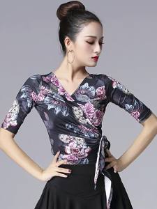 ＜915＞ Latin Dance Clothes New  Female Dancing Dress Tops Half Sleeve Exercise Clothing GB V Collar Modern Ballroom Dance Clothes