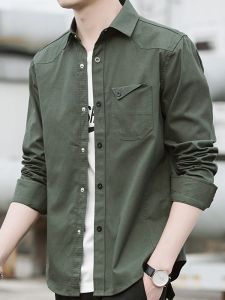 ROMON | Lormen Mens Long Sleeve Casual Shirt Trendy Brand Spring Autumn New Style Iron Free Workwear Denim Jacket For Young Men