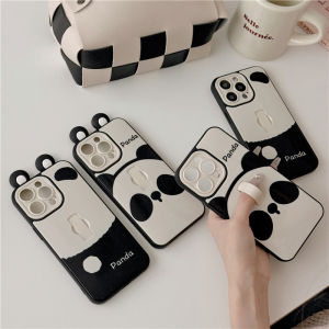 Cute Black And White Giant Panda Invisible Stand Protective Phone Case Full Cover Anti-Fall for iPhone 15 pro Max Apple 16 New Model 13 Huawei Mate 60 pro P70/50