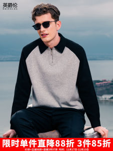 Enjeolon Mens Casual Knitted Polo Sweater Half Zip Splice Color Contrast Autumn Winter Inner Wear Base Shirt Straight Cut Regular Length