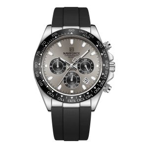 NAVIFORCE Brand 8054 Cool Fashion Quartz Wristwatch Waterproof  Date Stopwatch Round Dial Fumed Silica Strap Design Men Watch