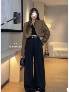 High Waist Wide Leg Suit Pants Women Straight Cut Long Casual Trousers Floor Length Spring Fashion plus Size Slimming Effect