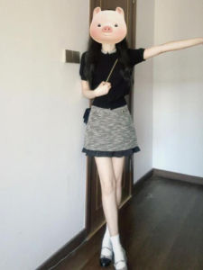 CHANGTONG | Chic Mini Fragrance Style Two-Piece Set Elegant Half-Skirt Top Summer Outfit Cotton Round Neck Short Sleeve套头衫