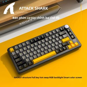 ATTACK SAHRK X85Pro Bàn Phím Cơ Tùy Chỉnh Không Dây Bluetooth Ba Chế Độ Với Núm Hợp Kim Màn Hình Màu Đa Chức Năng Cho Máy Tính Để Bàn Máy Tính Xách Tay Máy Tính Bảng
