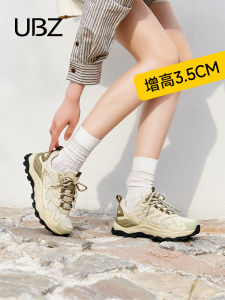 TianJie UBZ Womens Dad Shoes Outdoor Hiking Thick Bottom Breathable Casual Sneakers Spring 2024 round Toe mid Heel