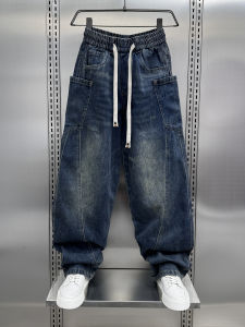 Mens Spring Autumn 2024 Fashion High Street American Casual Loose Straight Cut Knife Edge Denim Jeans Harlan Pants