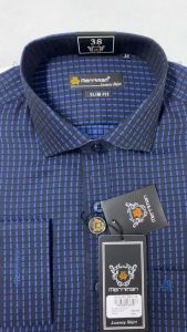 MERRIMAN SALE - Áo Sơ Mi MERRIMAN Tay Dài Màu Xanh Navy  Họa Tiết Caro Form Slim Fit - Lai Bầu