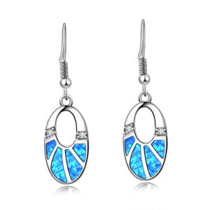 Blue Opal Teardrop EarringsWhite K Plated Dangle Earrings & Zirconia AccentsLuxury Elegant Wedding Gift for Women Daily Wear