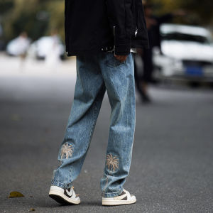 กางเกงยีนส์ทรงหลวมสไตล์อเมริกันย้อนยุคสำหรับผู้ชาย กางเกงขายาวทรงตรงบางๆ สำหรับฤดูใบไม้ผลิและฤดูร้อน สไตล์สตรีทที่สวมใส่สบาย