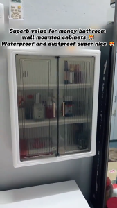 Home2U🏡 Wall Mounted Cosmetic Storage Cabinet Bathroom Storage Box Simple Wall Mounted Skincare Products Storage Box Wall Mounted Storage Bathroom & Kitchen Cabinet with Doors for Bathroom  & Kitchen Dinning Room