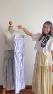 CHAWY Cute Poly Skirt 🍑🥝 C4426 กระโปรงลายดอก กระโปรง มี 3 สี ม่วง เหลือง เขียว