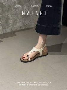 NAISHI | Goat Leather Retro Metallic Buckle Slip-Toe Sandals