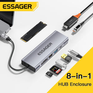 Essager USB C HUB 8 in 1 Converter Type C to HDMI Multi Adapter USB 3.2 VGA RJ45 Card Reader PD 100W Adapter For Mbk Pro Laptop Phone Tablet