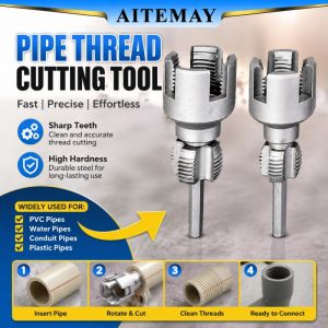 Aitemay Electric Drill‑Compatible PVC Pipe Threader Tool Kit 1/2" & 3/4" Internal External Thread Cutting Die‑Cast Aluminium Plumbing Thread Making Set