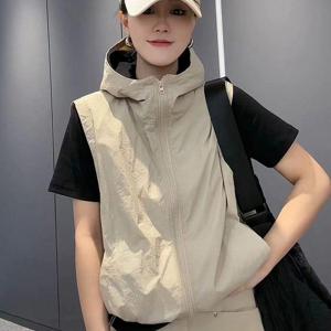Summer New plus Size Loose Sleeveless Womens Vest Outdoor Wearable Hooded Slimming Sun Protection Jacket Commute Style