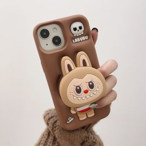 💗Internet celebrity trend+In stock+COD Cute 3D Cartoon Labubu Monsters Case for iPhone 16 15 14 13 12 11 Pro 7 8 Plus X XS Max XR Soft Silicone Back Explosion Proof Stand Holder Cover