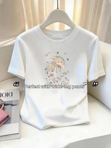 Straight Shoulder Short Sleeve Casual Minimalist Loose Printed Youthful Slim Fit T-Shirt