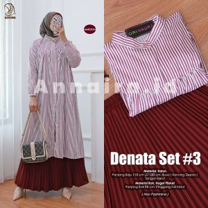 NEW DENATA SET #1 #2 & #3 - SETELAN WANITA MUSLIM TUNIK RAYON VISCOSE MOTIF SALUR PLUS ROK HYGET PLISKET POLOS BY ANNAIRA.ID