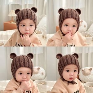 ByKiddos - Topi Kupluk Bayi Laki Laki Perempuan Baru Lahir Bonnet Mouse Ears Cap Lucu Bahan Rajut dan Tebal
