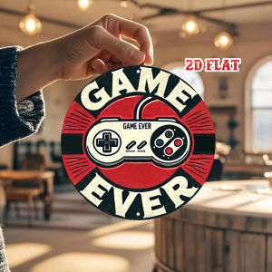 2D Flat 1pc Retro Gaming Round Aluminum Sign Controller Design Metal Sign - Game Ever Rustic Metal Wall Art Fun Vibes