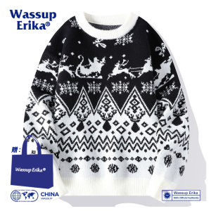 Wassup Erika Christmas Elements Red Sweater Mens Winter Couple Elk Clothing round Neck Pullover Knitwear