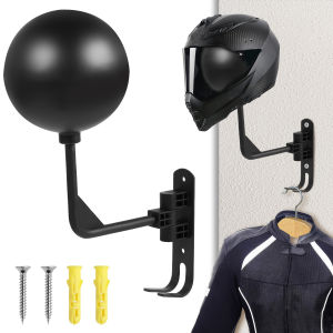 Motorcycle Helmet Holder with Double Hook 180° Rotatable Wall Mount Helmet Rack Space Saving Fits for Storage Coats Helmet Hats