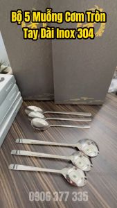 Combo 5 Thìa (Muỗng) Tay Dài Đầu Tròn Inox 304 - Chất Liệu An Toàn - Hàng Đúng Chuẩn Inox 304