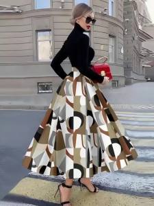 Printed Design Four Seasons Leisure Style Geometric Abstract Design Printed Half Skirt