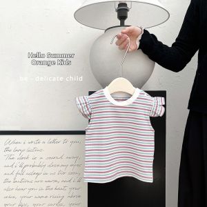 Sleeveless Striped Baby Romper Set Sleeve Flounces Denim Shorts