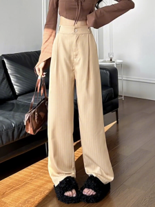 Korean Striped Elastic Waist Suit Pants For Women Wide Leg Loose Pants