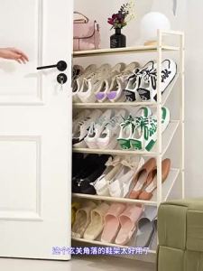 Simple Home Entrance Shoe Rack Ultra-Thin Multi-Layer Metal Craft Storage Organizer Space Saving Small Narrow Shelf