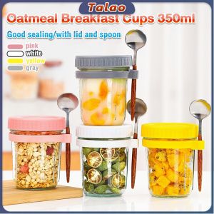 350ml Overnight Oats Glass Jar Oatmeal Cup With Lid Spoon Airtight Sealed Container Portable Breakfast Cups