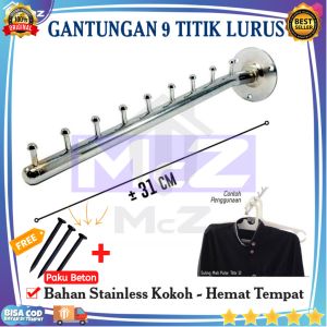 GANTUNGAN BAJU 9 TITIK LURUS P=30Cm Stainless Tempel Tembok Bonus Paku Beton - Gantungan Baju Besi Stainless - Gantungan Baju Tempel Tembok - Gantungan Tempel Dinding - Gantungan Baju Multifungsi - Hanger Gantungan Baju Dinding - Gantungan Baju Hanger COD