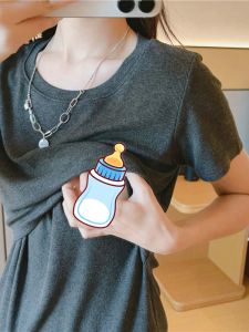 Summer Thin Short Sleeve Cotton T-Shirt Maternity Nursing Clothes Fashionable Mom Outgoing Pure Cotton Feeding Baby Top