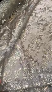 1/2 Meter Bahan Kain Kebaya Brokat Tile Bordir Payet Gracia Warna Silver