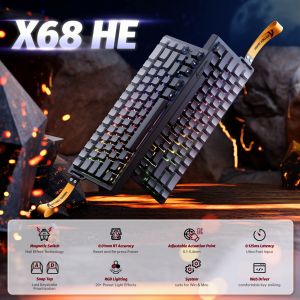 ATTACK SHARK | ATTACK SHARK X68 HE Wired 8KHz Magnetic Keyboard With 0.01mm RT Accuracy 0.125ms Low Latency 60% RGB Customization for Esport