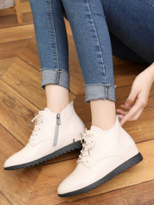 Womens Martin Boots Autumn Winter Soft Leather Flat Bottom Warm Cotton Lined Shoes round Toe Casual Fashion Booties