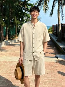 OUMULONG | Stylish Collar Breathable Linen Suit for Men