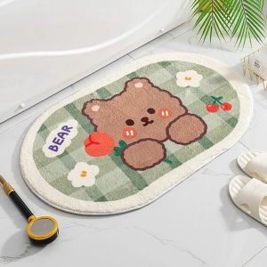 VIKAMA Space Bunny Bath Mat Blue Astronaut Print Absorbent Non Slip Bath Rug For Bathroom Floor Kids Kawaii Decor