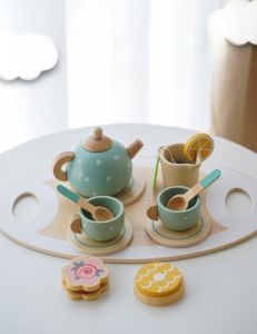 Wooden Children Simulation Afternoon Tea Set Toy Pretend Play Food Learning Role Play Game Early Educational Toys for Toddlers G