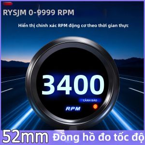 RYSJM | Đồng Hồ Đo Tốc Độ Xe Hơi Đa Năng 52MM Màn Hình LED Xanh Kỹ Thuật Số Hiển Thị 0-9999 Vòng/phút Kính Khói 12V DC Đồng Hồ Đo Vòng/phút Đa Năng Cho Giám Sát Động Cơ