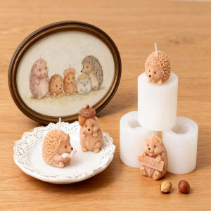 3D Cute Hedgehog Candle Silicone Mold-Animal Shape Read Book Soap Resin Craft Plaster DIY Making Kit Handmade Home Decor Gifts