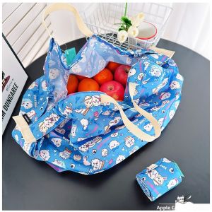Portable Folding Shopping Bag Chiikawa Cartoon Accordion Single Shoulder Handheld Bag Lightweight Eco-friendly Storage Bag