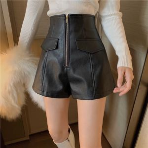 High Waist Wide Leg Leather Shorts Womens Fashionable Casual Pants Boot Cut Slimming Bootleg Polyester Fiber Knitted Pants