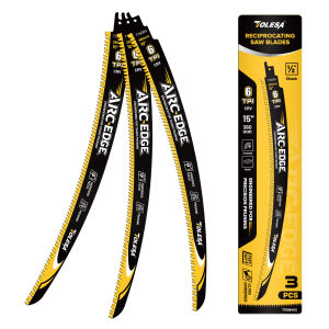 TOLESA 3PCS 15inch Arc Edge Wood Pruning Saw Blades Japanese Teeth Reciprocating Saw Blade for Tree Trimming Wood Cutting