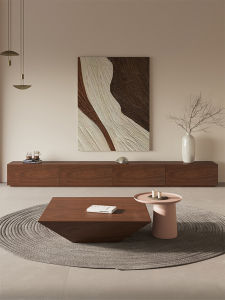 Modern Minimalist Living Room TV Cabinet Coffee Table Set Walnut Brown Floor Standing Cabinet Home Use Adult Target